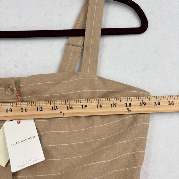 Skies Are Blue Crop Tank Top Size L Beige Stripe Linen Blend Smocked Back - Picture 8 of 11